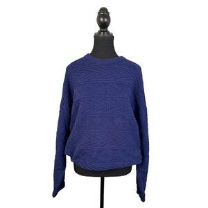 Vintage 90s Navy Textured Geometric Knit Crewneck Grandpa Sweater